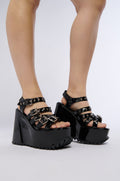 MICHAELA BLACK WEDGE PLATFORM SANDAL
