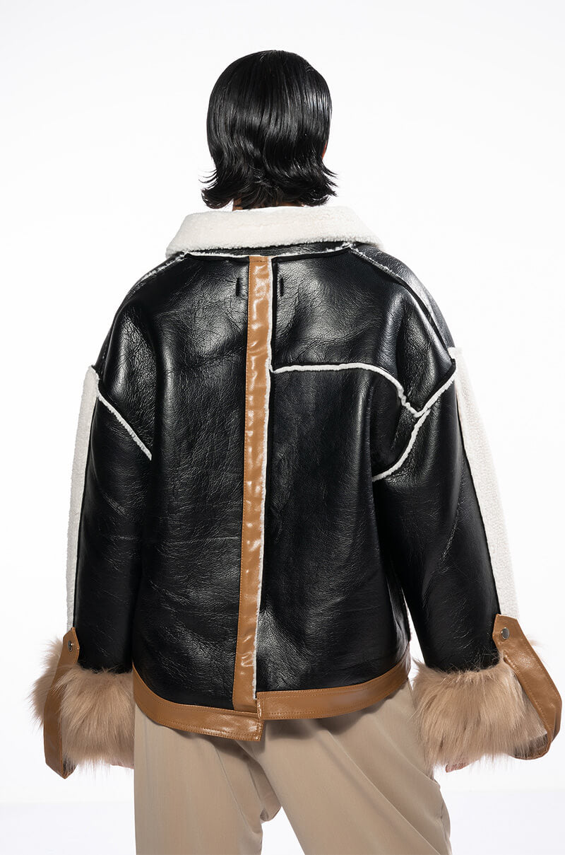 MIXED MEDIA BOXY JACKET COAT