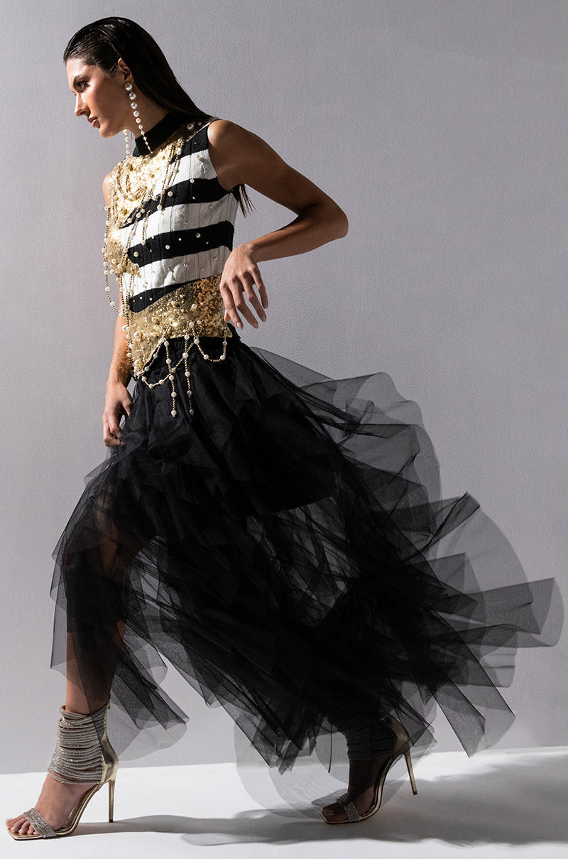 MODERN ROYALTY LAYERED MESH MAXI SKIRT