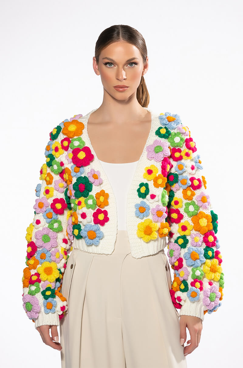 MOTHER NATURE FLOWER DETAIL CARDIGAN