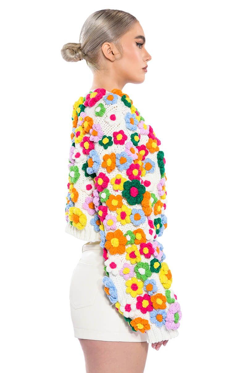 MOTHER NATURE FLOWER DETAIL CARDIGAN