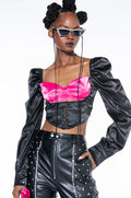 MY TYPE BUSTIER FRONT SATIN BLOUSE