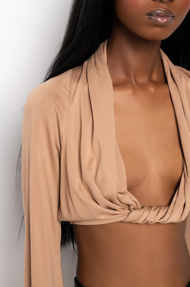 NEVER BE LIKE YOU TWIST FRONT CROP LONG SLEEVE TOP