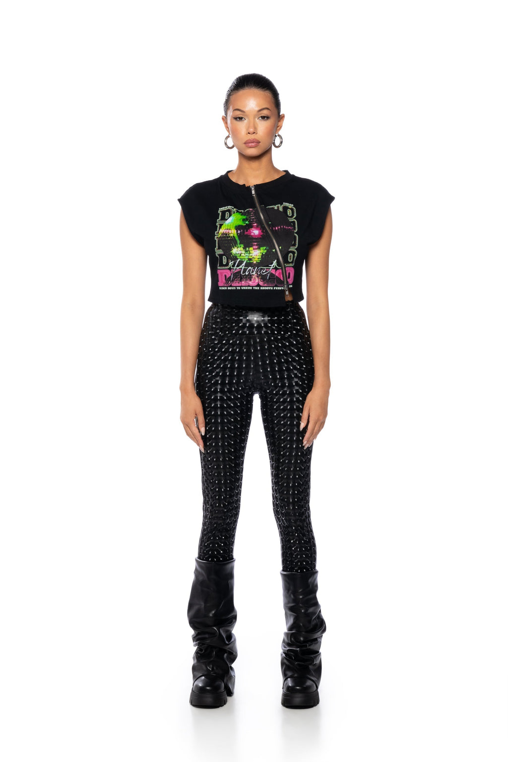 NIGHT AT THE DISCO ZIPPER DETAIL CUT OFF SWEATSHIRT