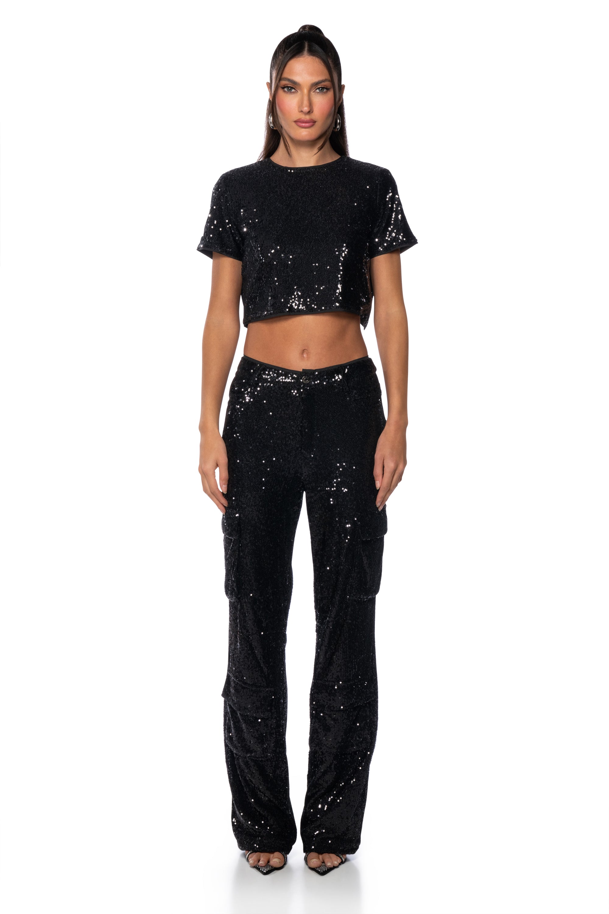 BEST WISHES SHORT SLEEVE SEQUIN TOP