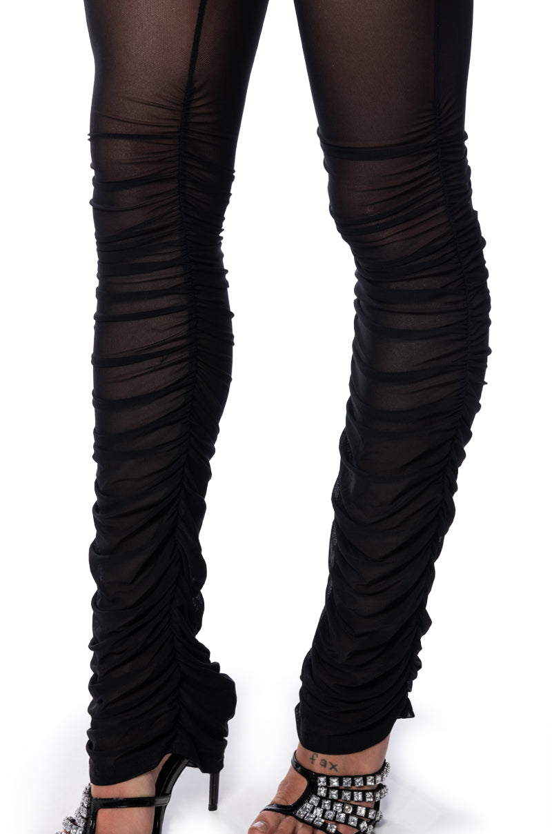 NIGHT OUT RUCHED MESH LEGGING IN BLACK