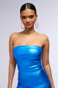 NIGHT TWO METALLIC BANDEAU TOP IN BLUE