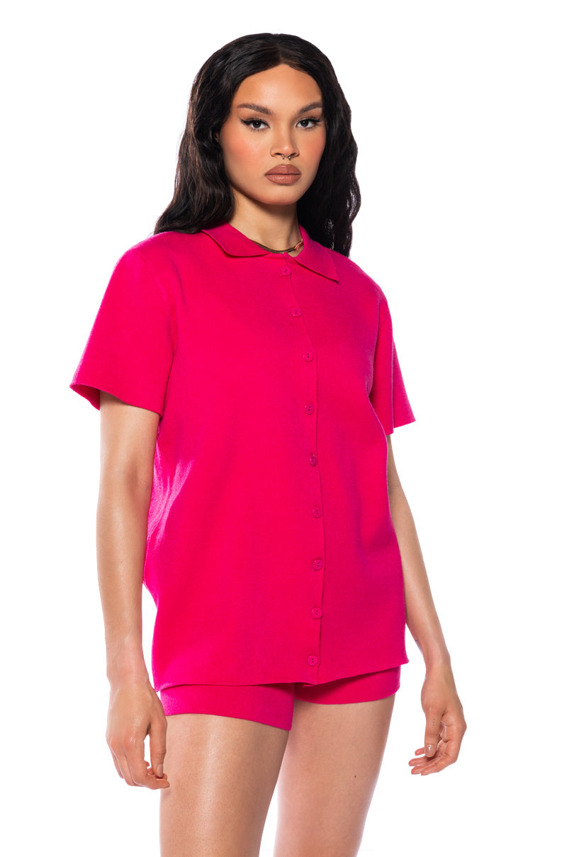 NIGHTS ALONE KNIT BUTTON DOWN SHIRT