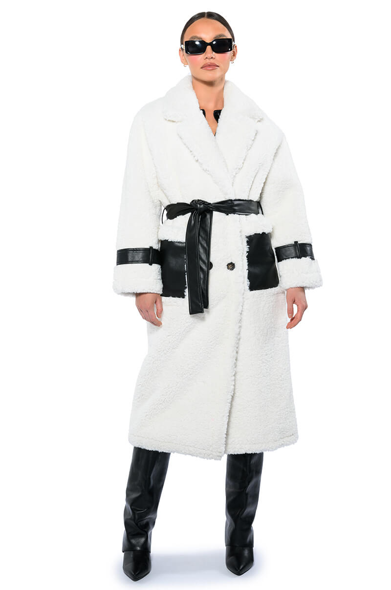 NINA TEDDY COAT WITH PU TRIM