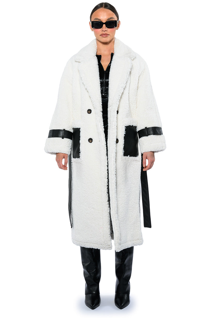 NINA TEDDY COAT WITH PU TRIM