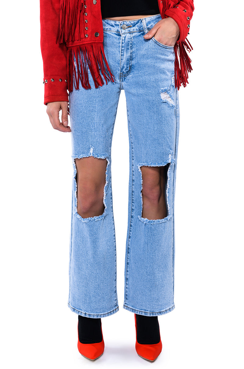 NO PROMISES LOW RISE DISTRESSED JEANS