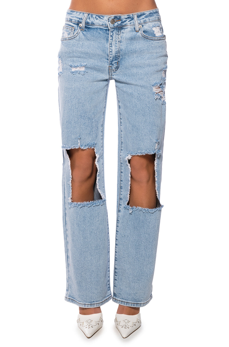 NO PROMISES LOW RISE DISTRESSED JEANS