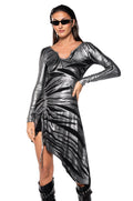 NOT A CASUAL GIRL METALLIC KNIT ASYMMETRICAL MINI DRESS