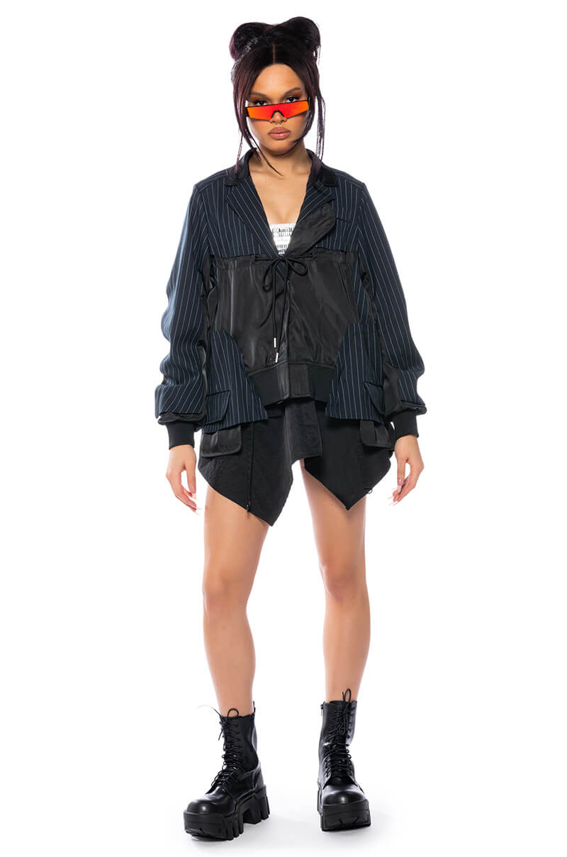 NOT JUST ANYBODY PINSTRIPE BOMBER