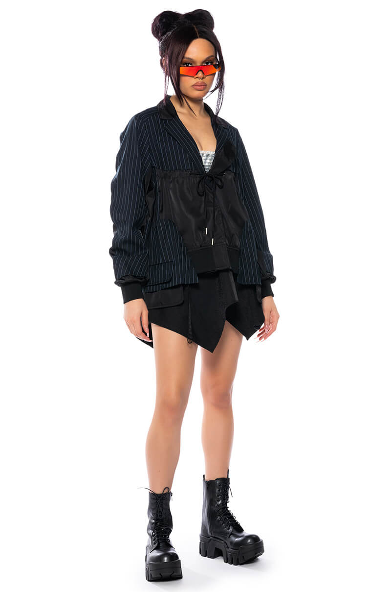NOT JUST ANYBODY PINSTRIPE BOMBER