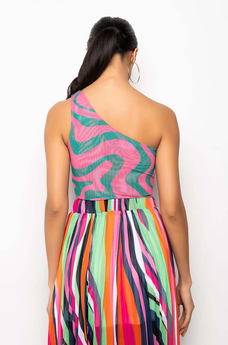 NOT THAT DEEP ONE SHOULDER MESH BODYSUIT
