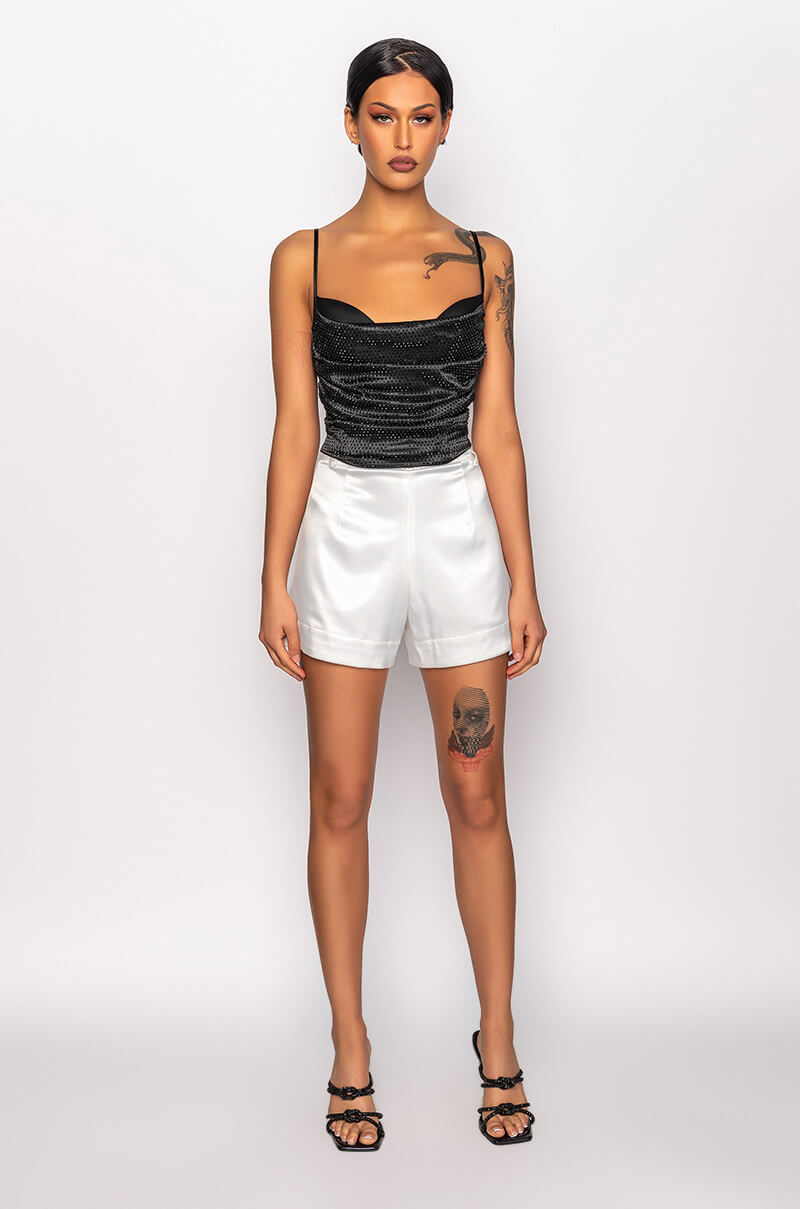 NOVA GIRL RHINESTONE COWL NECK TANK