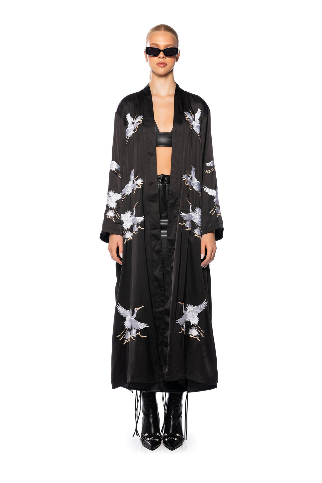 OKINAWA CRANE SATIN SILK DUSTER