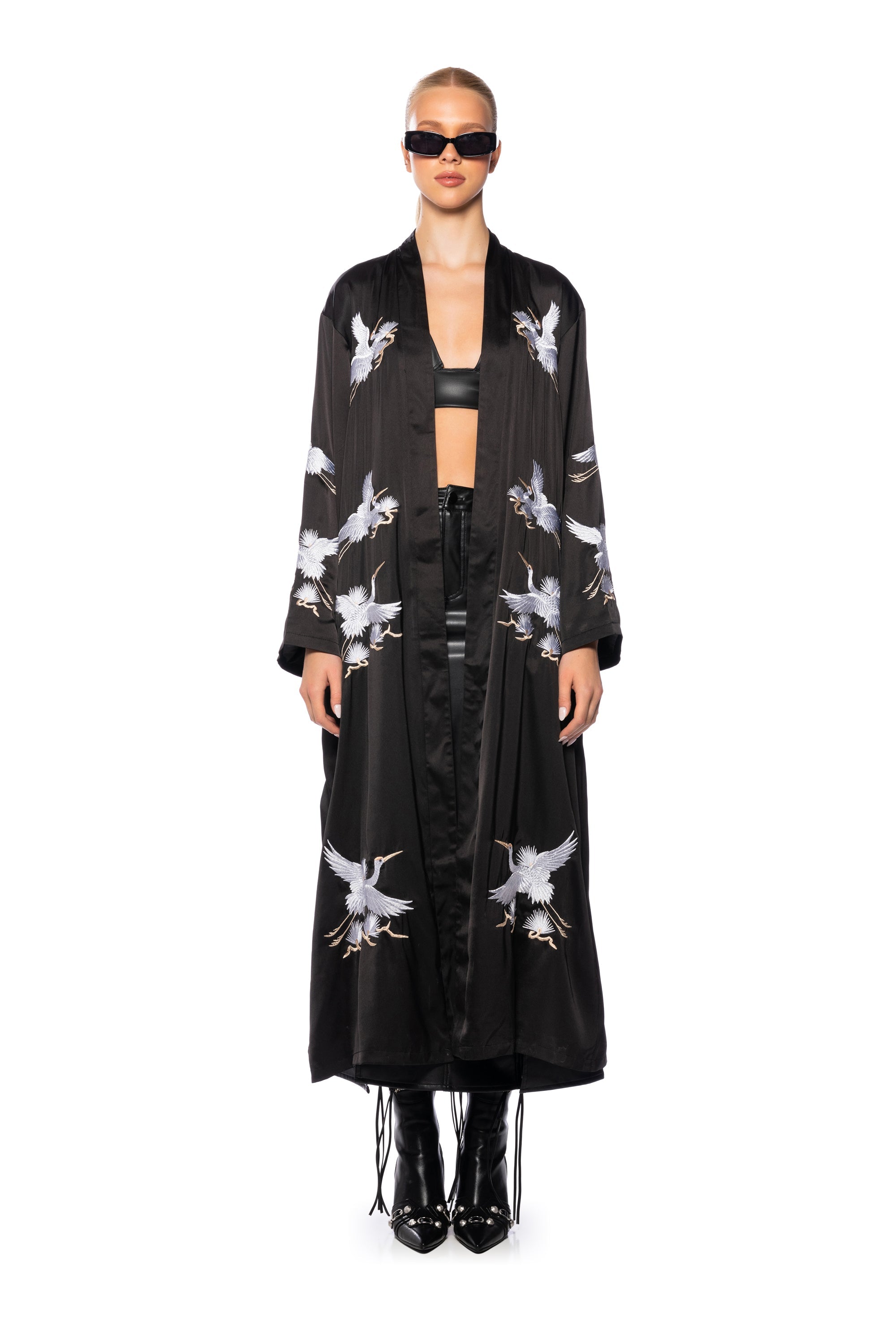 OKINAWA CRANE SATIN SILK DUSTER