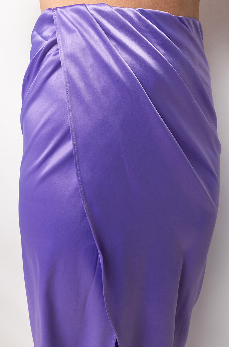 ON MY LEVEL WRAP FRONT SATIN MIDI SKIRT
