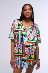 ON THE BOARDWALK SATIN BUTTON DOWN BLOUSE
