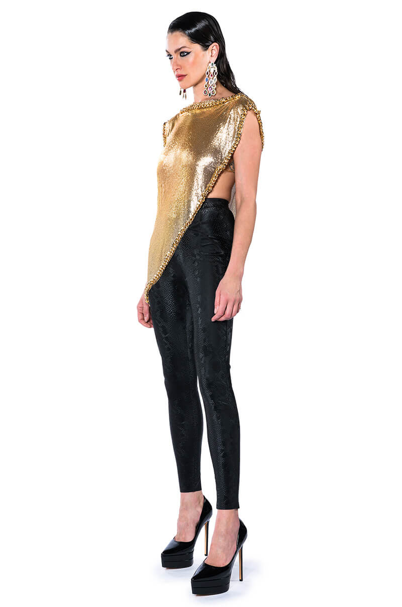 ON THE ROCKS SHORT SLEEVE ASYMMETRICAL CHAINMAIL BLOUSE