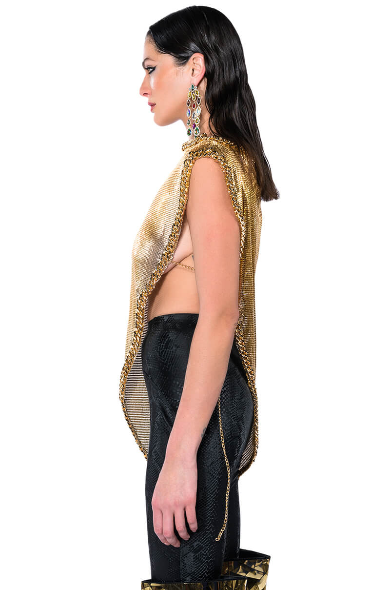ON THE ROCKS SHORT SLEEVE ASYMMETRICAL CHAINMAIL BLOUSE