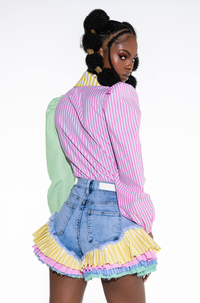 ON YOUR RADAR COLORBLOCK TRIM DENIM SHORT
