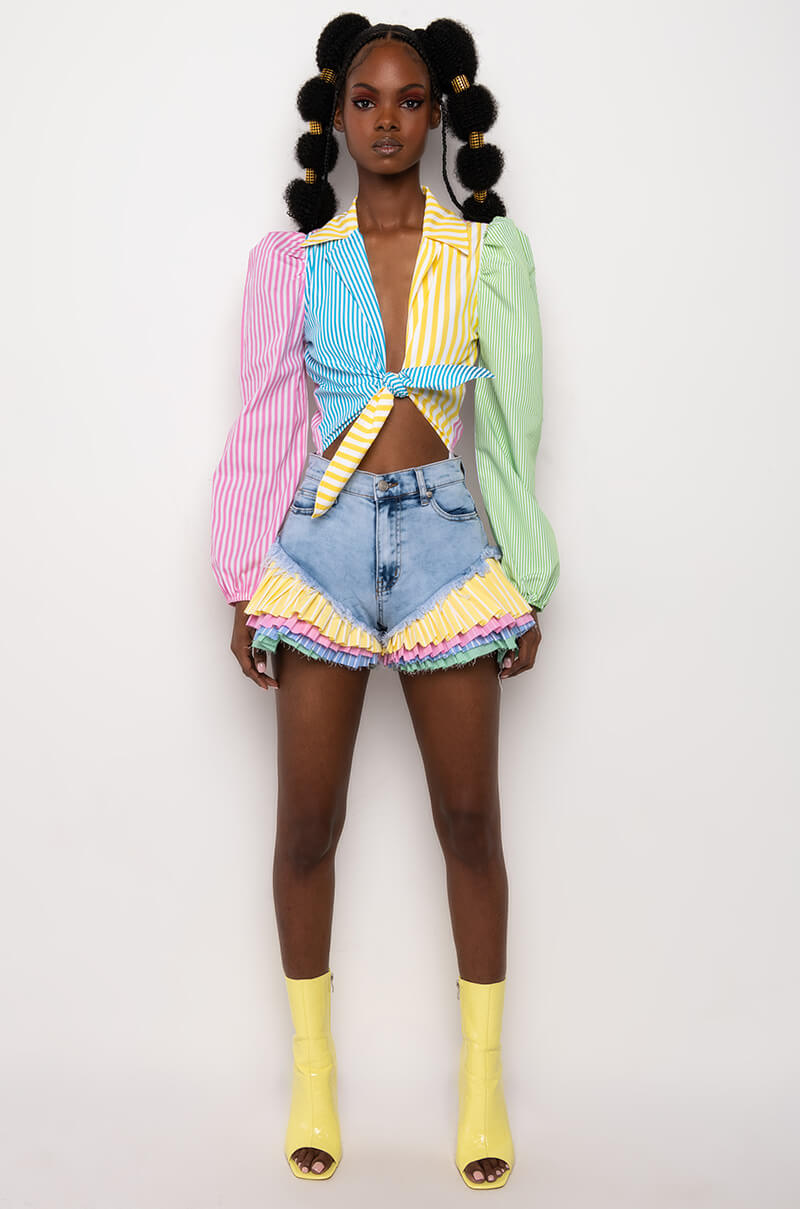 ON YOUR RADAR COLORBLOCK TRIM DENIM SHORT