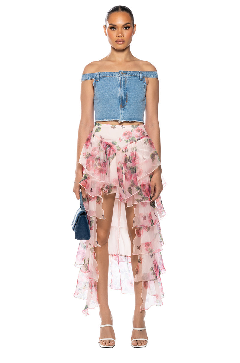 ONCE UPON A DREAM FLORAL RUFFLED MAXI SKIRT