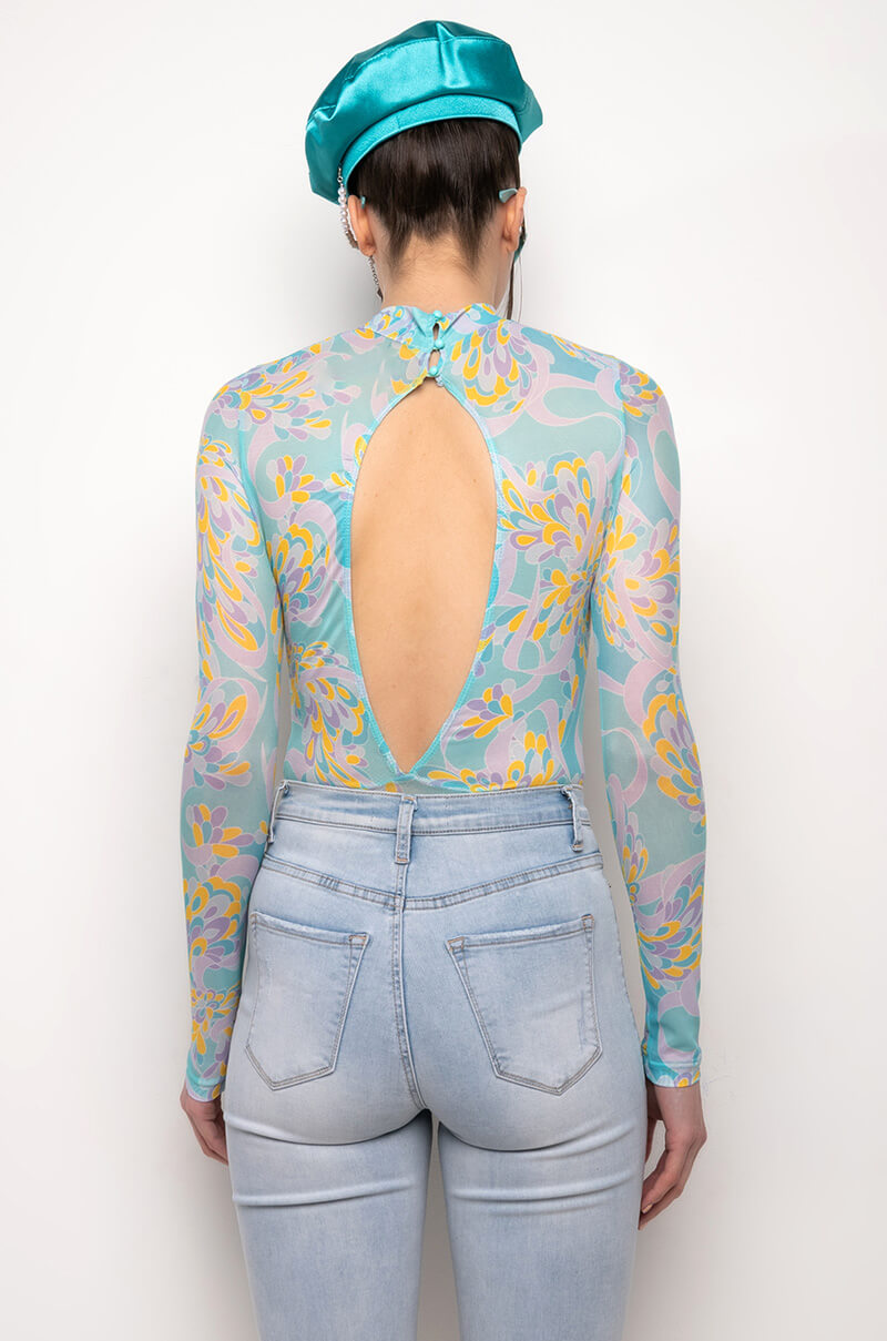 ONCE UPON A TIME LONG SLEEVE MOCK NECK MESH BODYSUIT