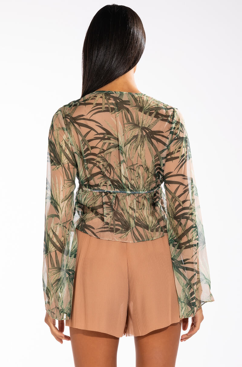 BENEE LONG SLEEVE TIE FRONT CHIFFON BLOUSE