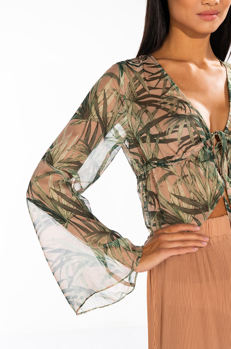 BENEE LONG SLEEVE TIE FRONT CHIFFON BLOUSE