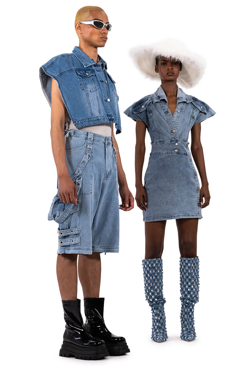 OUI MERCI CROPPED DENIM PONCHO