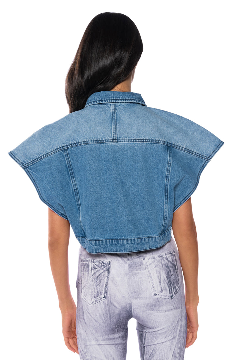 OUI MERCI CROPPED DENIM PONCHO
