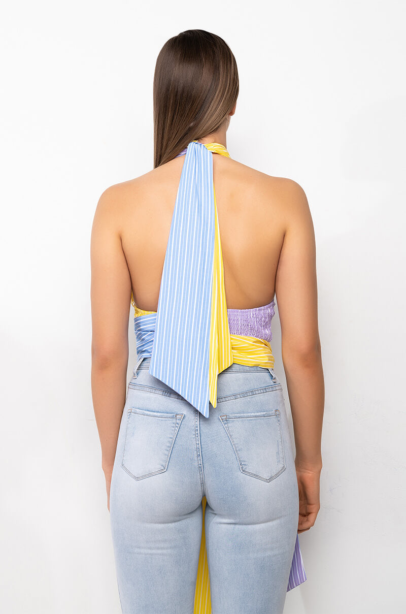 OUI OUI CROPPED HALTER POPLIN BLOUSE