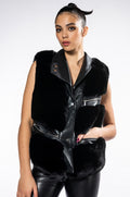 OVERSIZE MOTO VEST WITH FAUX FUR