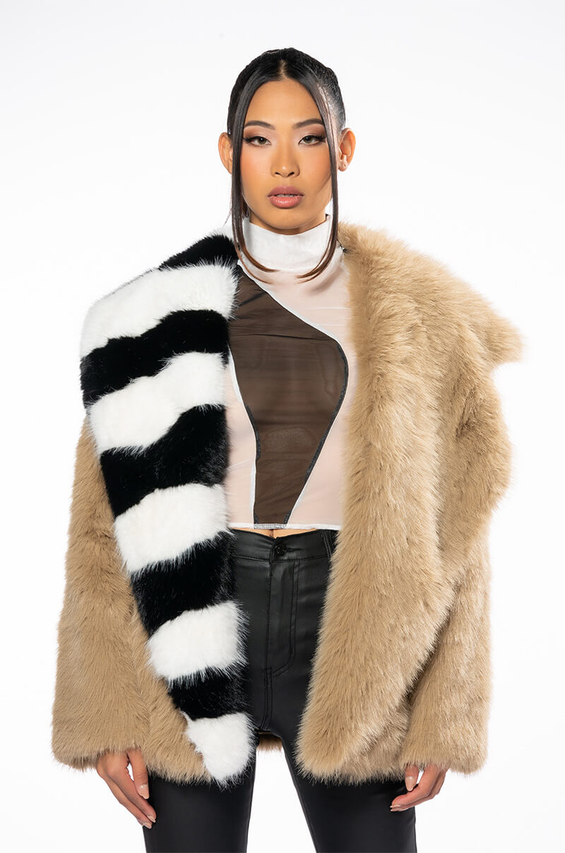 OVERSIZE SOFT FAUX FUR STRIPE JACKET