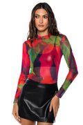 OWN IT MESH PRINTED LONG SLEEVE TOP