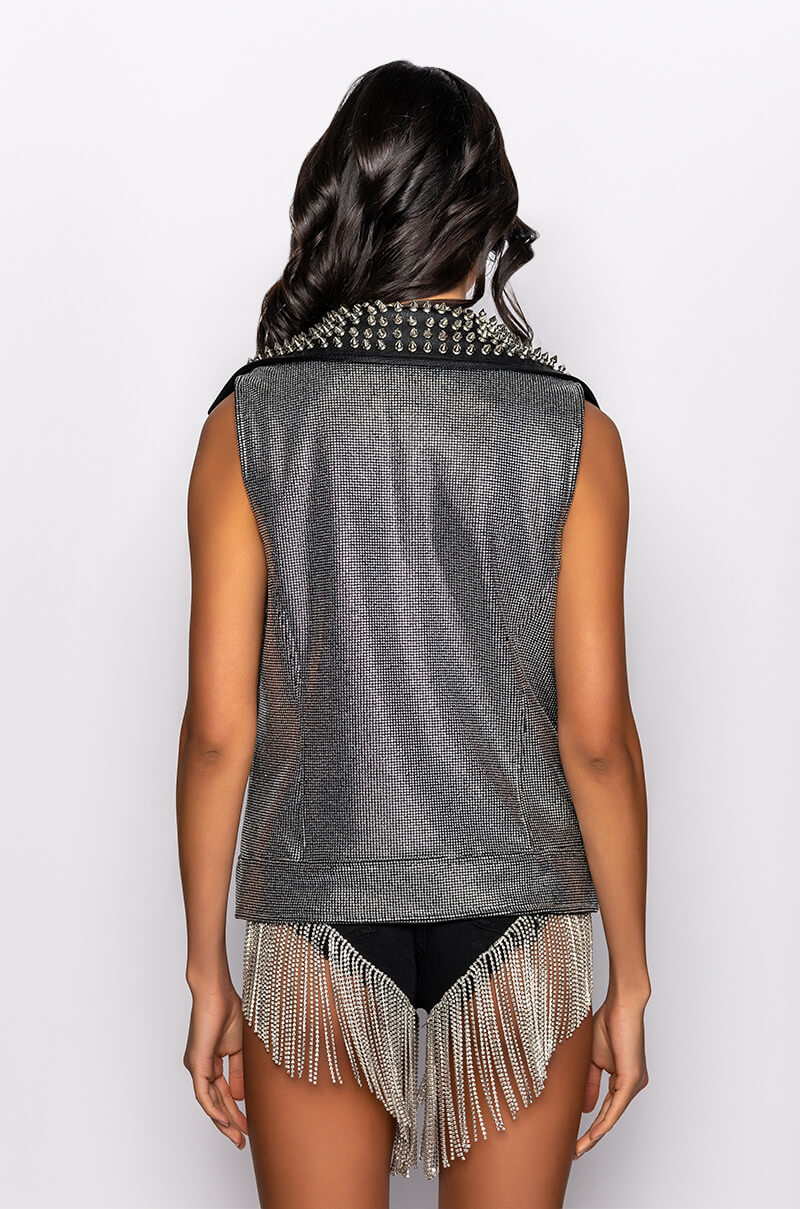 PARTY AND BULLSHIT STUDDED MOTO VEST