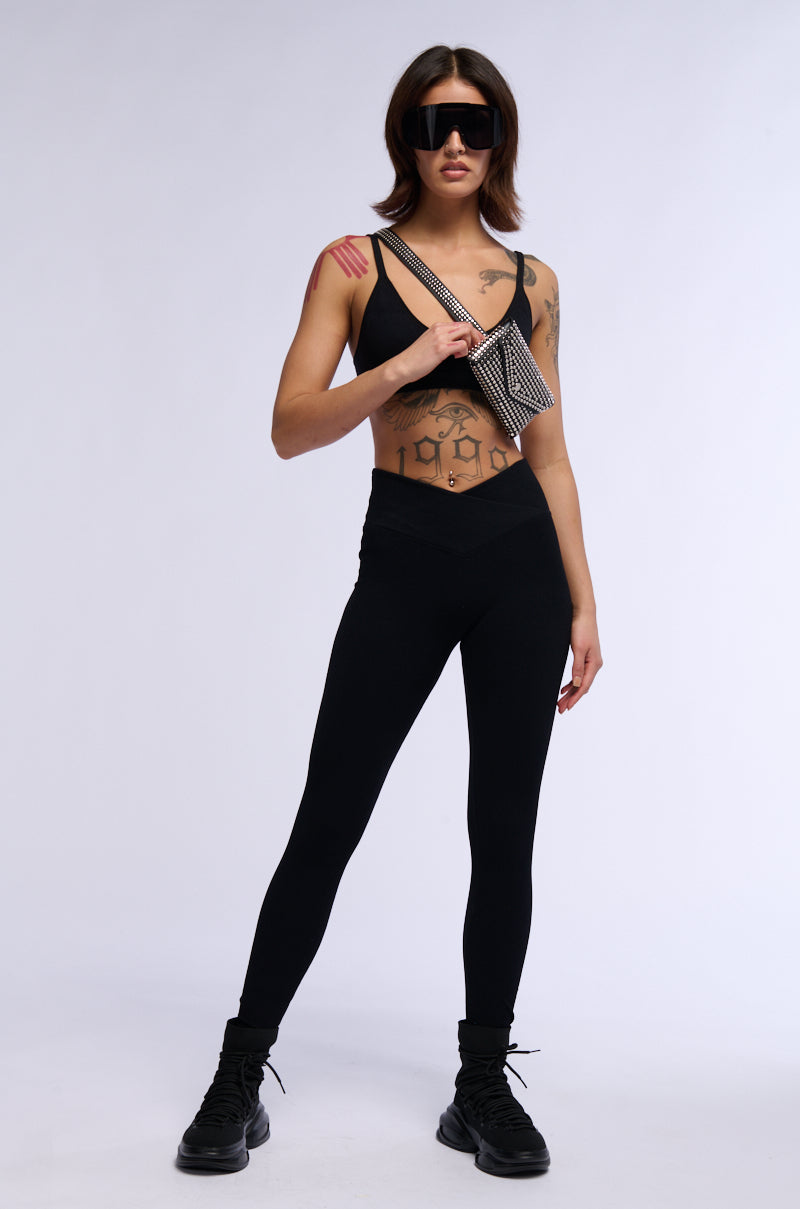 PAXTON RIBBED CROSS FRONT LEGGING IN BLACK