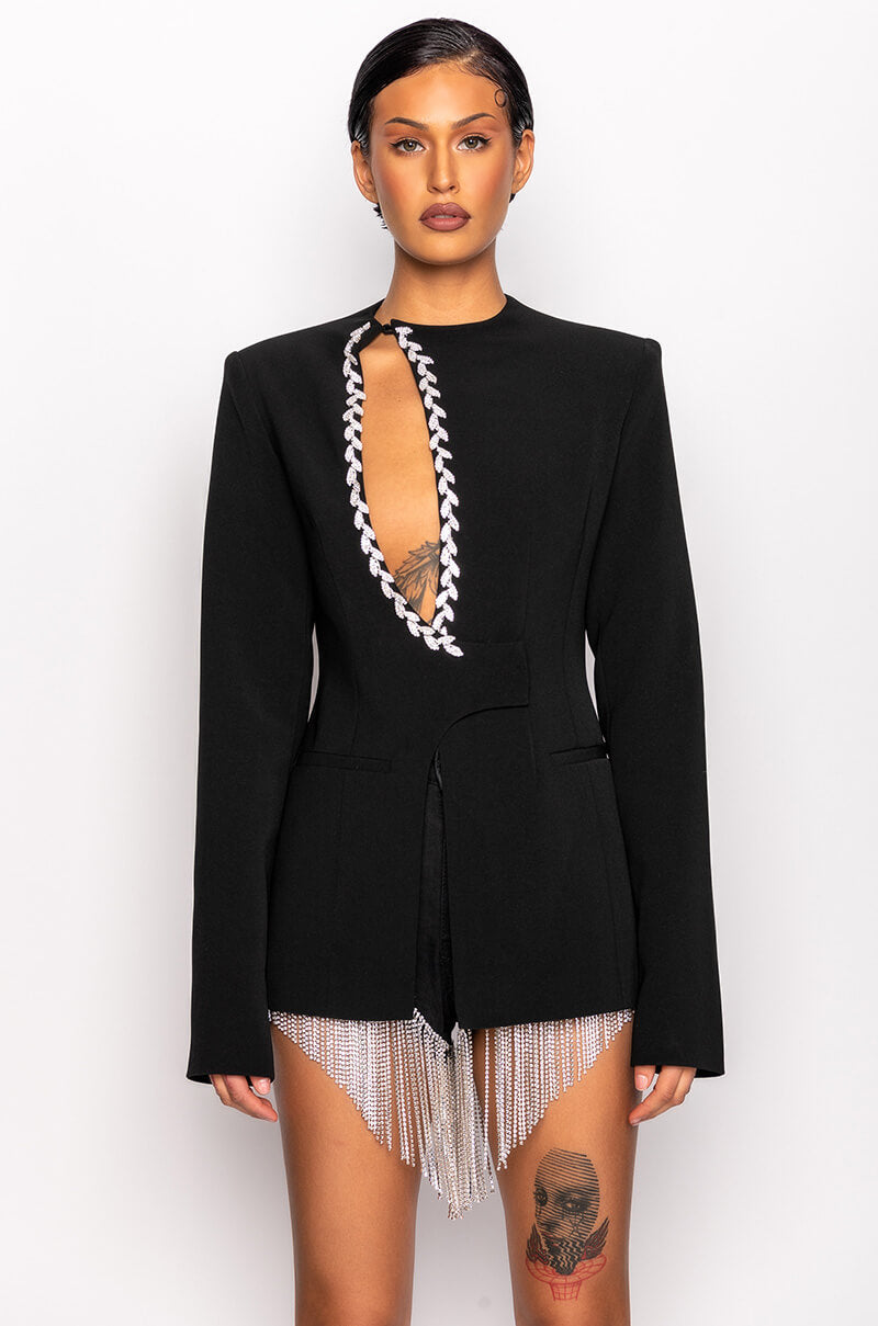 PEEK A BOO RHINESTONE ACCENT BLAZER