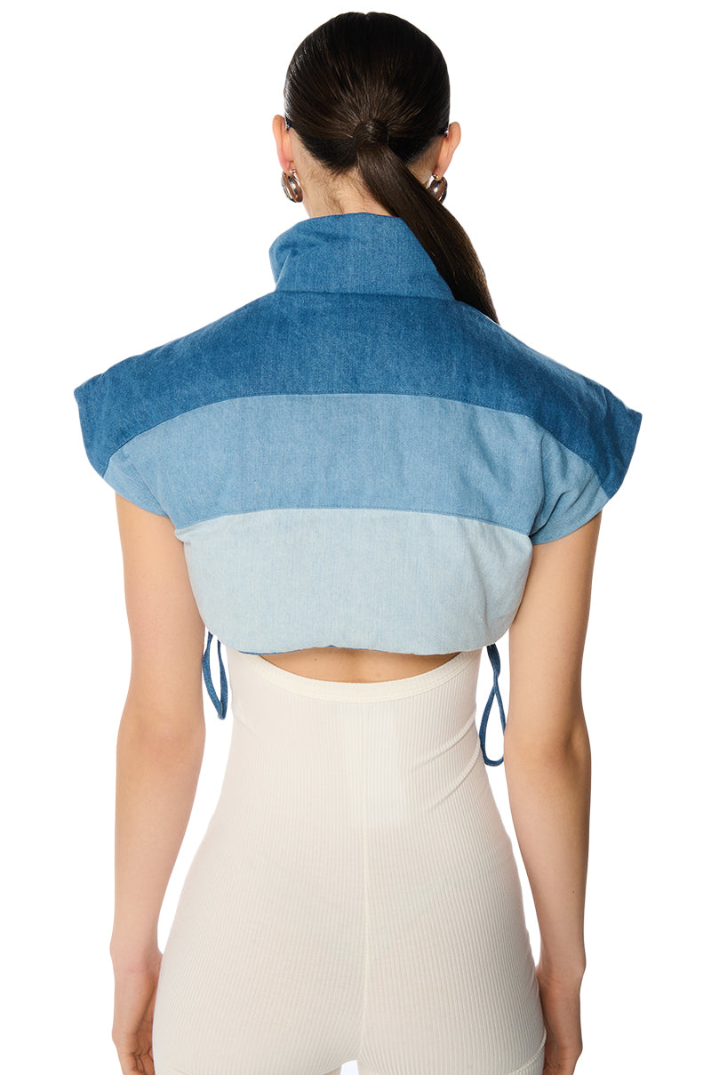PERI PERI PUFFER VEST IN DENIM