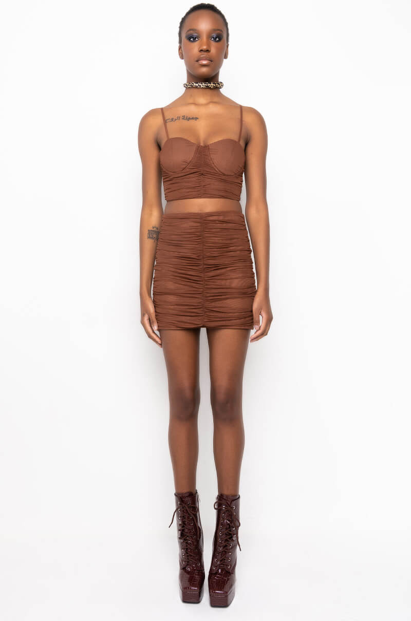 PERSEPHONE RUCHED MESH MINI SKIRT