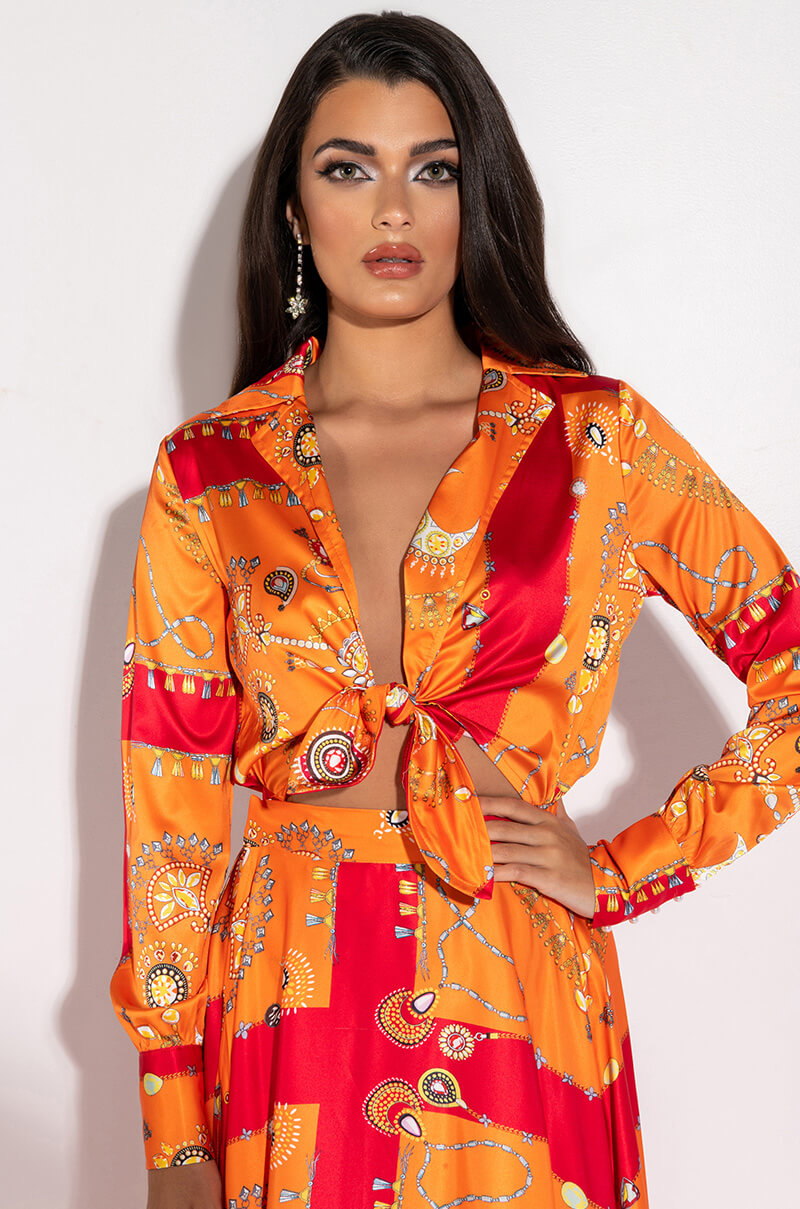 PLACES TO BE TIE FRONT SATIN BODYSUIT
