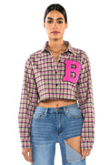 PLAID B LONG SLEEVE BLOUSE