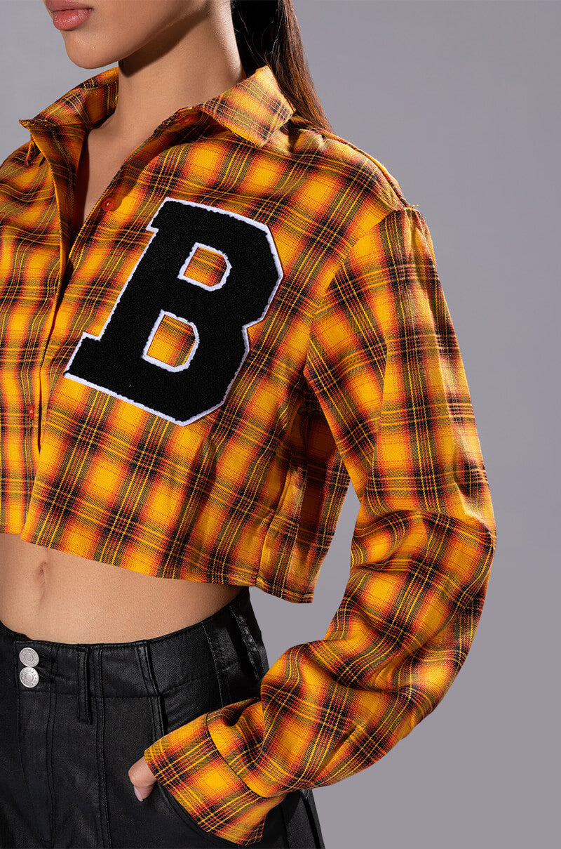 PLAID B LONG SLEEVE BLOUSE
