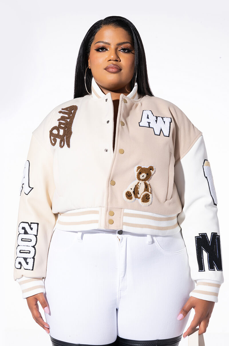 PLUS AZALEA WANG BEIGE RUELA VARSITY JACKET