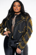 PLUS SOFI GOLD STUD CROC MOTO JACKET