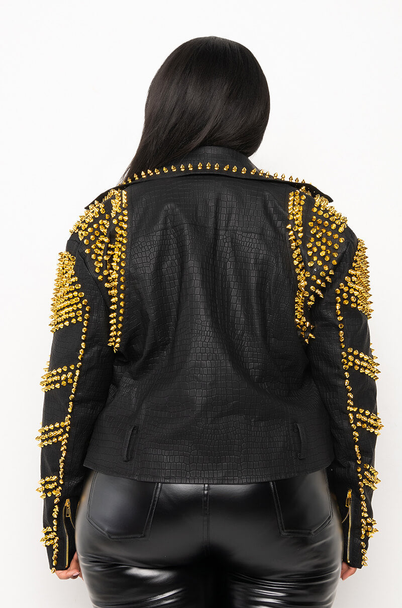 PLUS SOFI GOLD STUD CROC MOTO JACKET